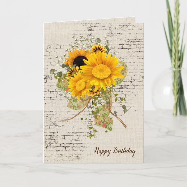Tarjeta Bouquet de girasol en cumpleaños de ladrillo (Anverso)