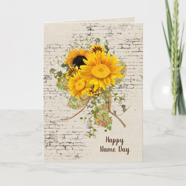 Tarjeta Bouquet de girasol en el día del nombre de ladrill (Anverso)