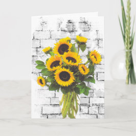 Tarjeta Bouquet de girasol en la pared de ladrillo
