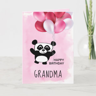 Tarjeta Bouquet de globo rosa Cute Panda de cumpleaños