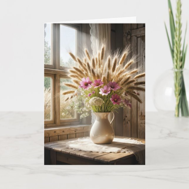 Tarjeta Bouquet de la Flor Silvestre de Trigo de Cumpleaño (Anverso)