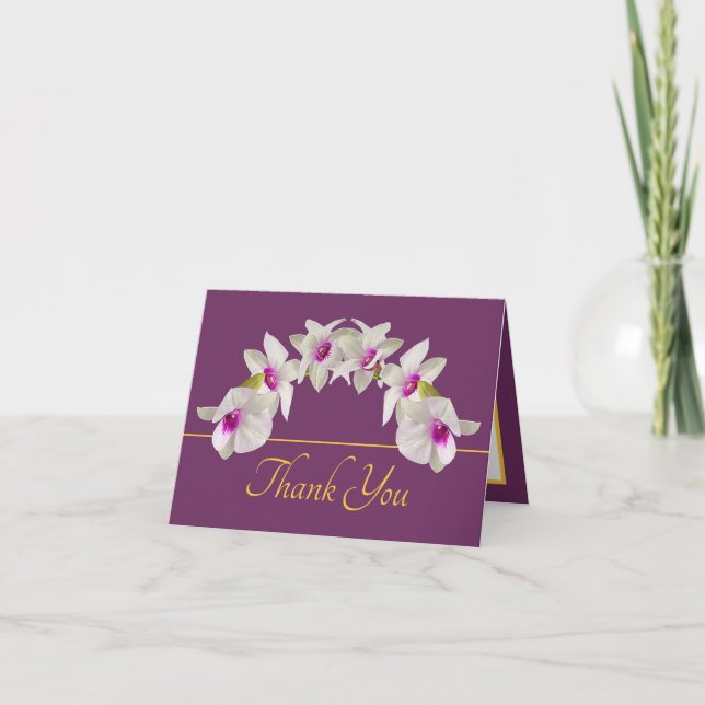Tarjeta Bouquet de Orquídea Blanca Rosa Morada de Oro (Anverso)