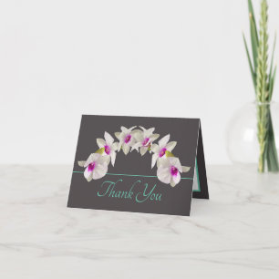 Tarjeta Bouquet De Orquídea Rosa Blanca Mint Gris Gracias
