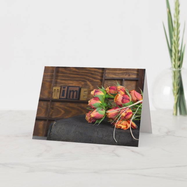 Tarjeta bouquet de rosa naranja en simpatía por los libros (Anverso)
