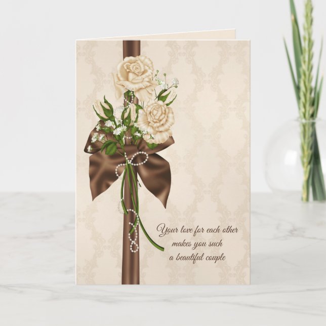 Tarjeta bouquet de rosas de aniversario en damasco (Anverso)