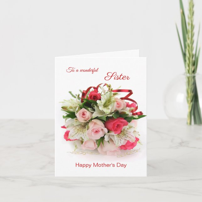 Tarjeta Bouquet de rosas, hermana, Día de la Madre (Anverso)