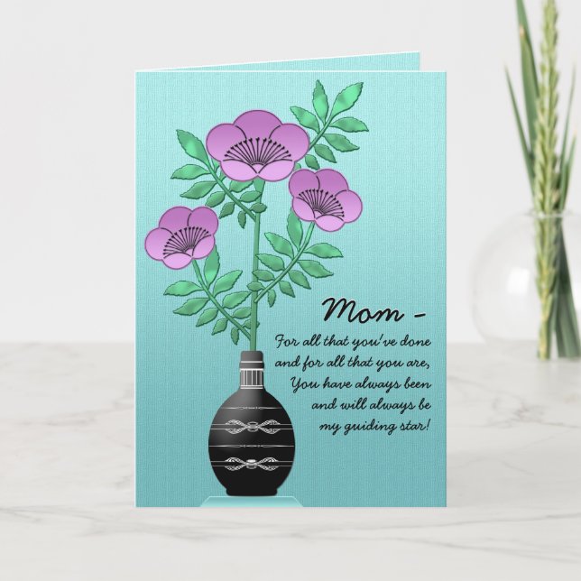 Tarjeta Bouquet en Vase en Aqua para el Día de la Madre (Anverso)