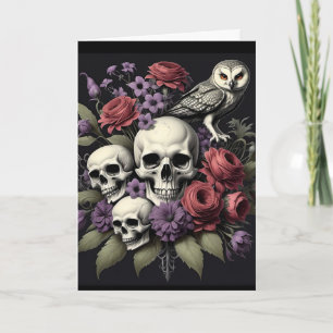 Tarjeta Bouquet gótico con tres cráneos y cumpleaños de bú