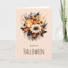 Tarjeta Bouquet Halloween con flores grises amarillas y na
