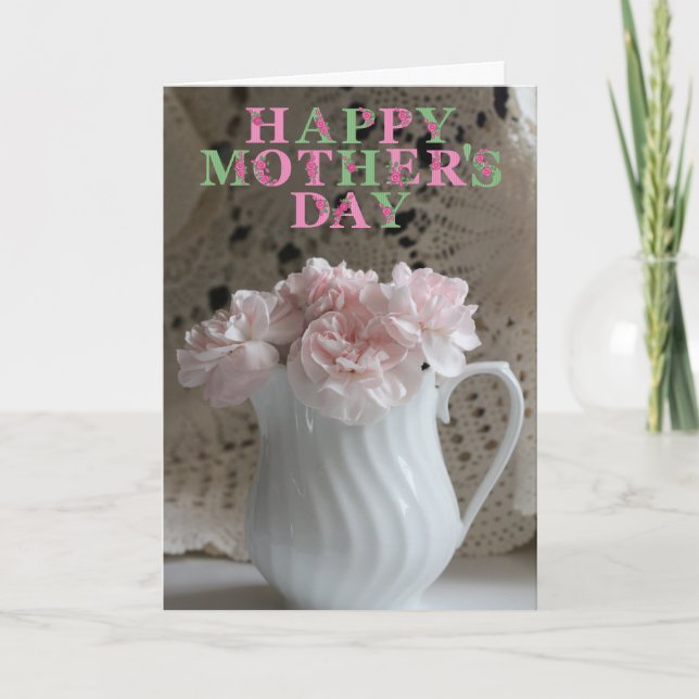 Tarjeta Bouquet rosa y Día de la Madre de encaje (Anverso)