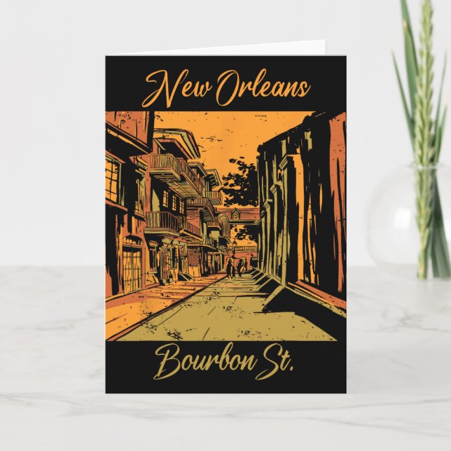 Tarjeta Bourbon Street New Orleans Souvenir Louisiana Mard (Anverso)