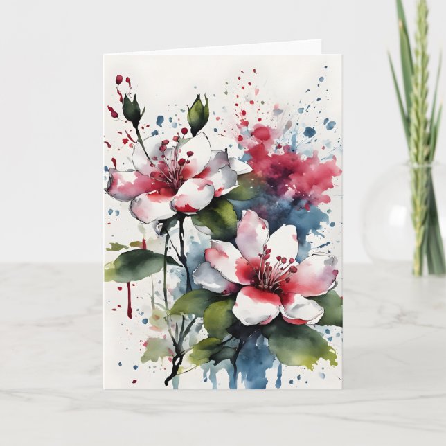 Tarjeta Bouvardia - Flores de acuarela (Anverso)