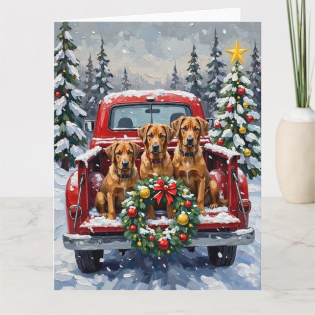 Tarjeta Bouvier des Flandres Christmas Red Truck Holiday (Anverso)