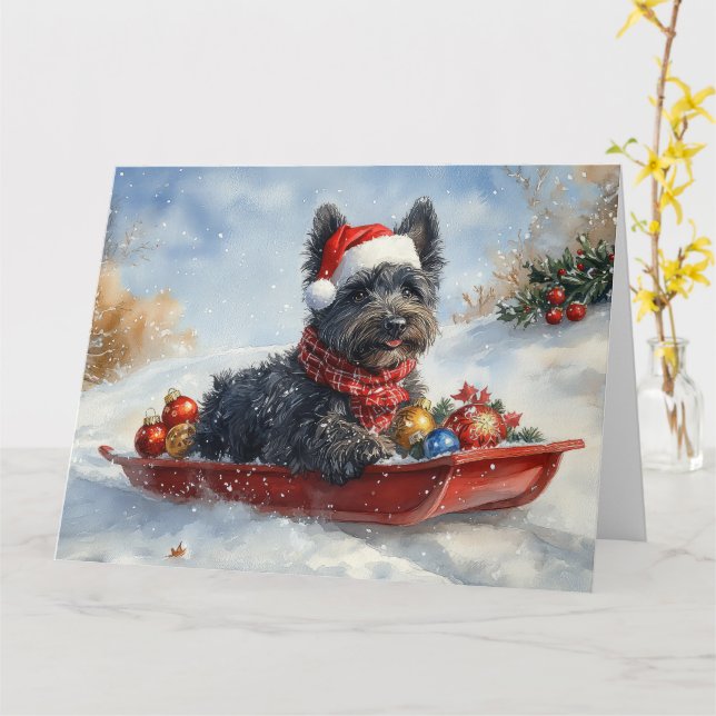 Tarjeta Bouviers Des Flandres Dog en Navidades seductores (flor amarilla)