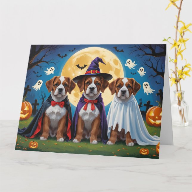 Tarjeta Bouviers Des Flandres Dogs Pumpkin Halloween Funny (flor amarilla)