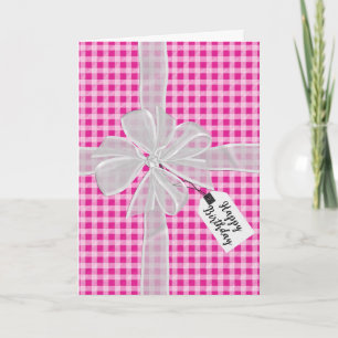 Tarjeta Bow De Cumpleaños En Pink Gingham