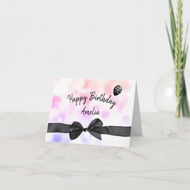 Tarjeta Bow De Cumpleaños En Rainbow Bokeh (Anverso)