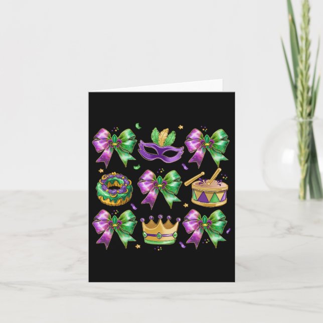 Tarjeta Bow King Cake Crown Mask Drum Mardi Gras Costume (Anverso)