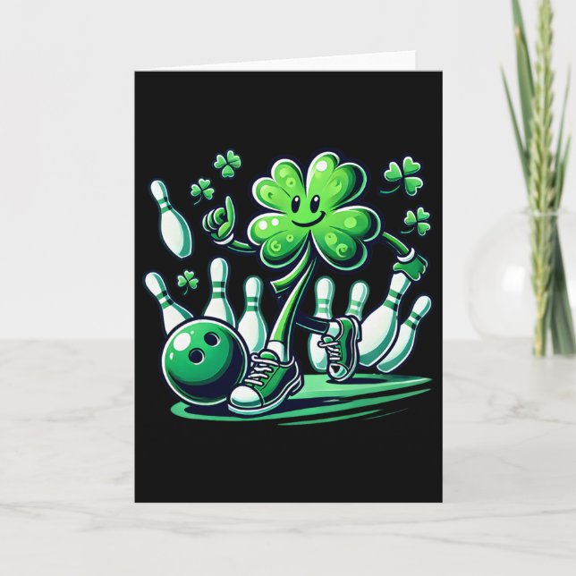 Tarjeta Bowling St Patricks Day Niños Shamrock Jugando (Anverso)
