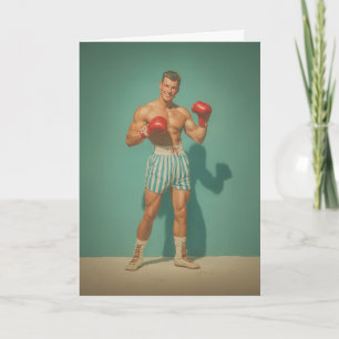 Tarjeta Boxeador Antiguo con Shorts a Rayas