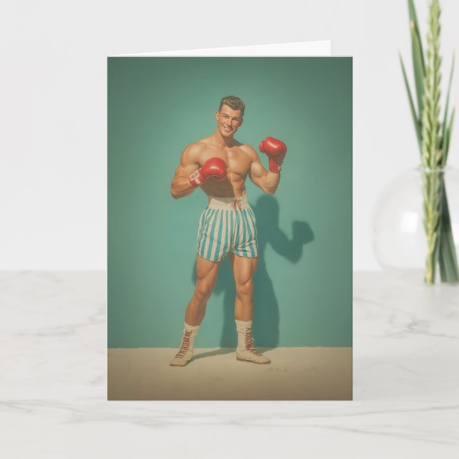 Tarjeta Boxeador Antiguo con Shorts a Rayas (Anverso)