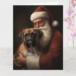 Tarjeta Boxeador Con Claus Santa Festivo Navidad