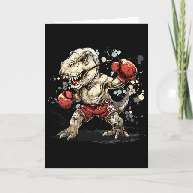 Tarjeta Boxeador de dinosaurios boxeador T-rex kickboxing  (Anverso)