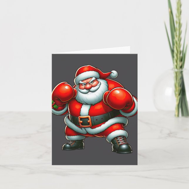 Tarjeta Boxeador jugador de boxeo Papá Noel Feliz Navidad  (Anverso)
