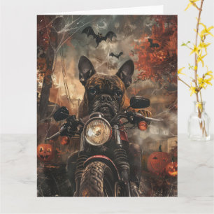 Tarjeta Boxeador montando motocicleta Halloween aterrador