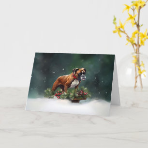 Tarjeta Boxeador Navidad nieve invierno