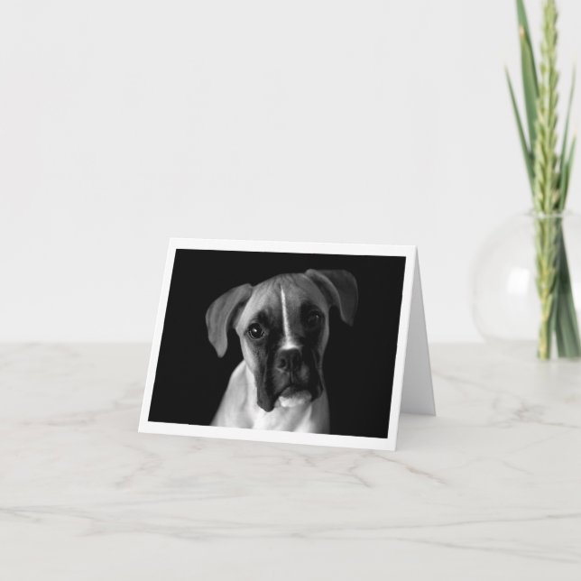Tarjeta Boxeador Perro Cachorro Negro Y Notecard Blanco (Anverso)