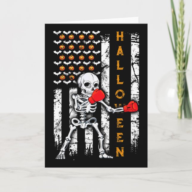 Tarjeta Boxeo de Esqueleto Halloween Boxeador Kickboxing M (Anverso)