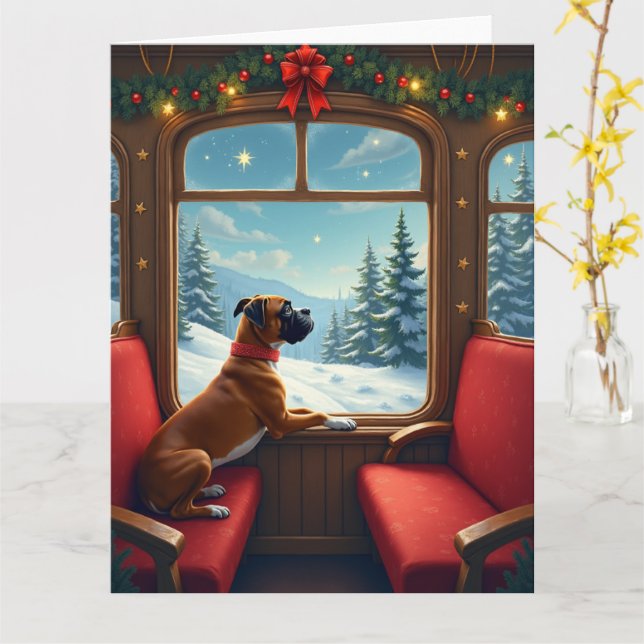 Tarjeta Boxer Christmas Eve Train Ride Painting (flor amarilla)