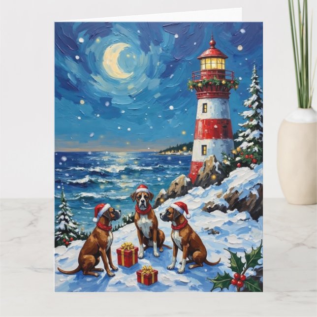 Tarjeta Boxer Christmas Lighthouse Holiday (Anverso)