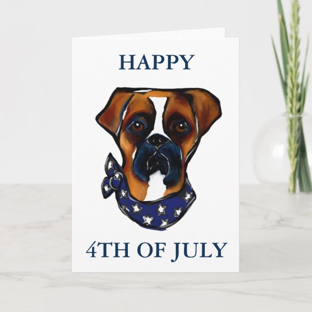 Tarjeta Boxer Dog 4 de julio (Anverso)