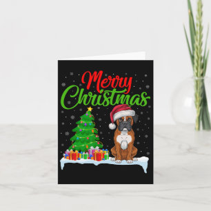 Tarjeta Boxer Dog Christmas Tree ilumina divertidas navida