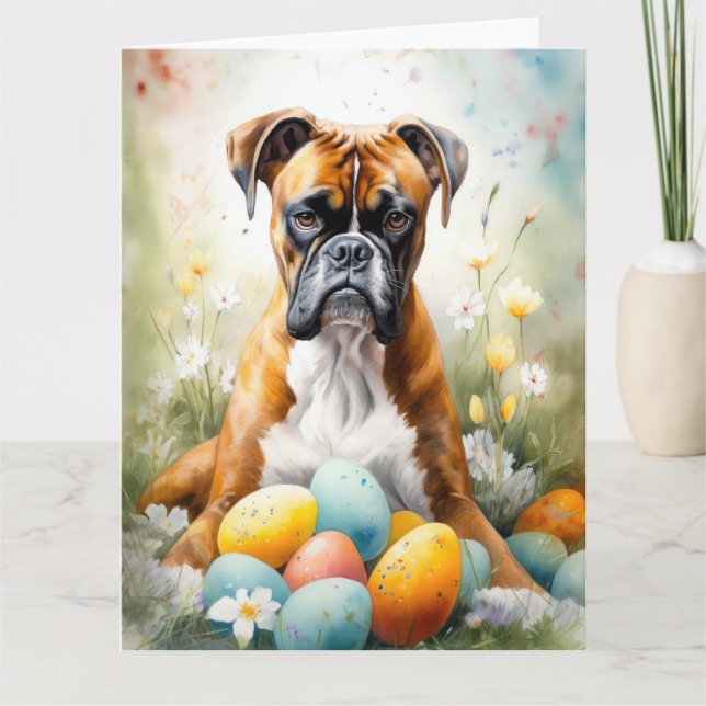 Tarjeta Boxer Dog con vacaciones en Pascua (Anverso)