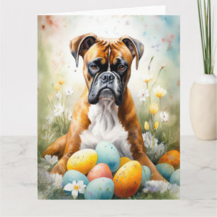 Tarjeta Boxer Dog con vacaciones en Pascua