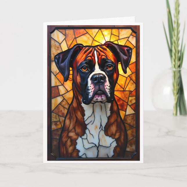Tarjeta Boxer Dog de estilo vidrio emplomado (Anverso)