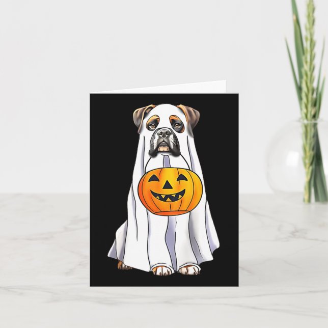 Tarjeta Boxer Dog Halloween Gracioso Vestuario Fantasma Co (Anverso)