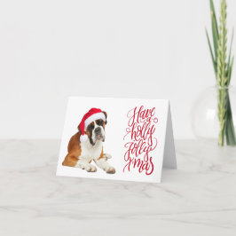 Tarjeta Boxer Dog Santa Hat tienen unas Navidades de Holly