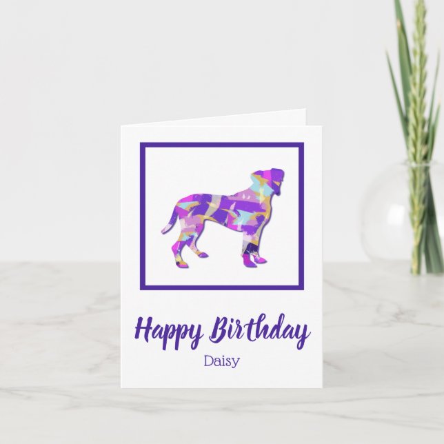 Tarjeta Boxer Dog Silhouette Cute PY&B Cumpleaños (Anverso)