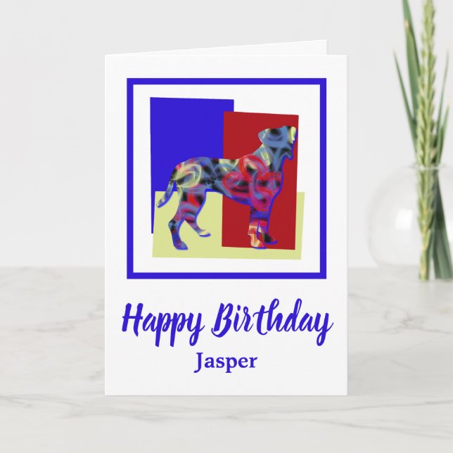 Tarjeta Boxer Dog Silhouette Red Blue Yellow Birday Card (Anverso)