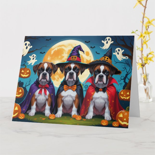 Tarjeta Boxer Dogs Calabaza Halloween Gracioso (flor amarilla)