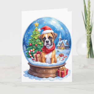 Tarjeta Bóxer Globo de Nieve de Navidad Festejo Invernal P