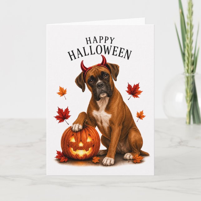 Tarjeta Boxer Halloween Perro Diablo (Anverso)