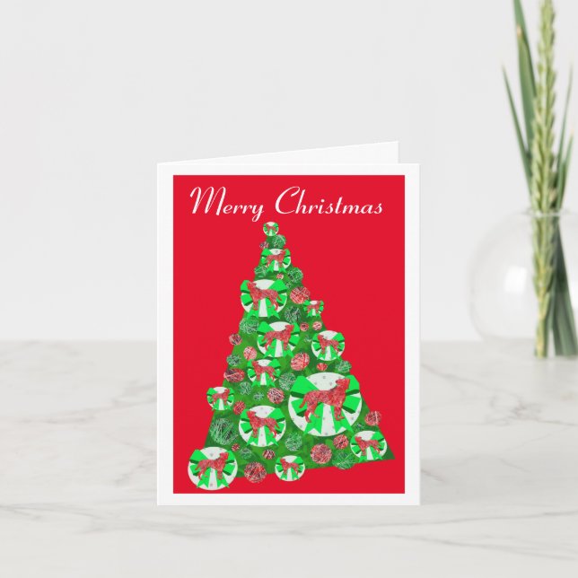 Tarjeta Boxer Perro Silhouette Árbol de Navidad Verde Rojo (Anverso)