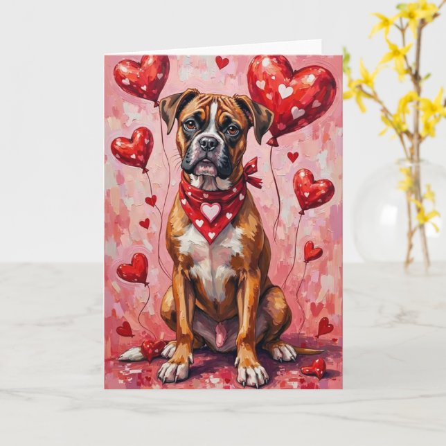 Tarjeta Boxer Valentine’s Day Dog with Hearts Red (flor amarilla)