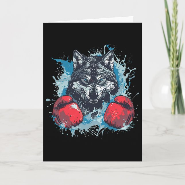 Tarjeta Boxer Wolf With Boxing Gloves Kickboxing Funny Box (Anverso)