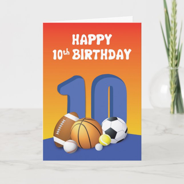 Tarjeta Boy 10th Birthday Sports Balls (Anverso)